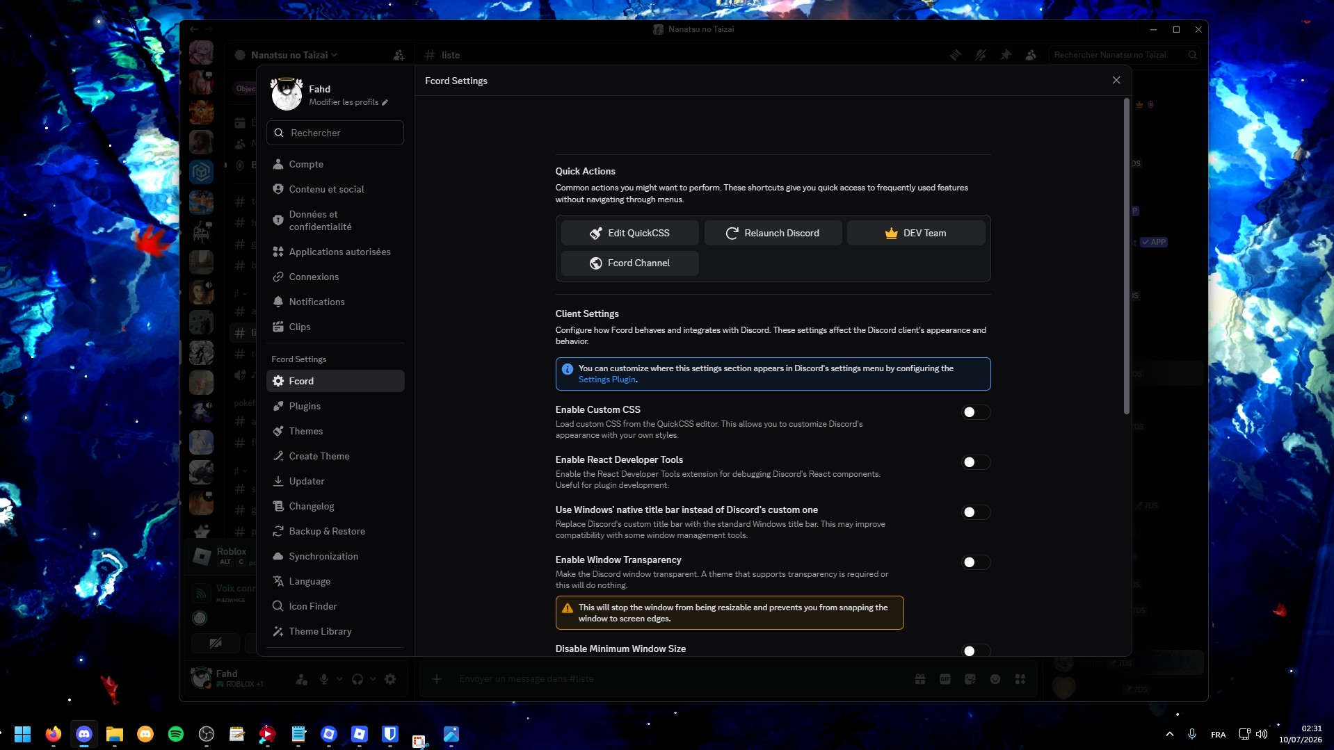 Interface officielle de FCord