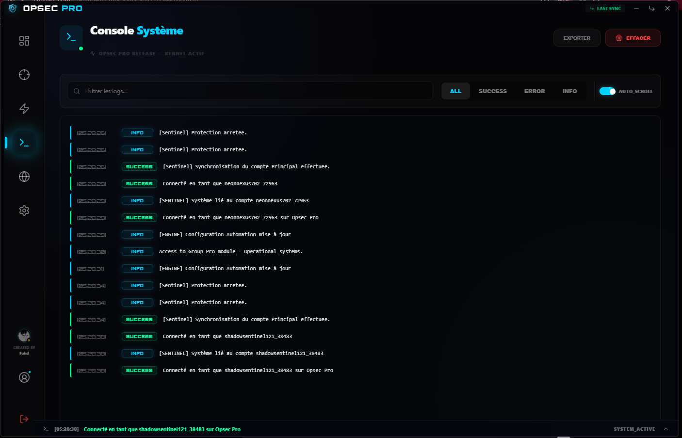 Interface Engine Hub & Logs d'Opsec PRO