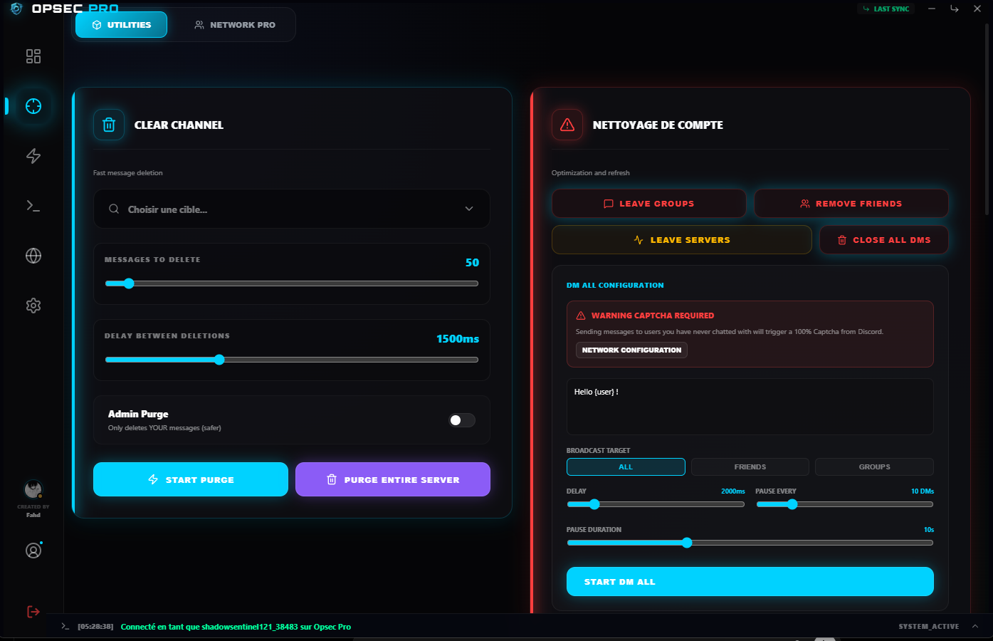 Interface Raid & Sentinel Hub d'Opsec PRO